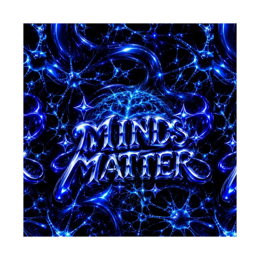 Matte Vertical Poster — "Minds Matter" Neon Blue Psychedelic Art